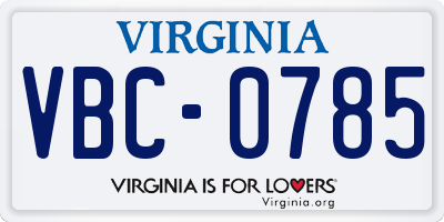 VA license plate VBC0785
