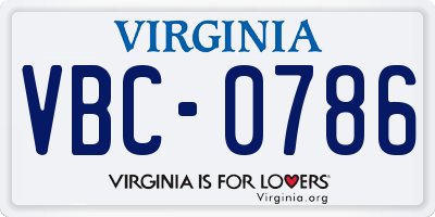 VA license plate VBC0786