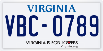 VA license plate VBC0789