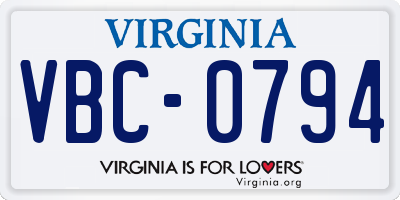 VA license plate VBC0794