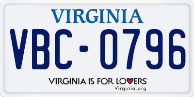VA license plate VBC0796