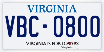 VA license plate VBC0800