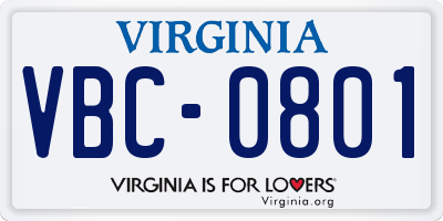 VA license plate VBC0801