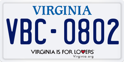 VA license plate VBC0802