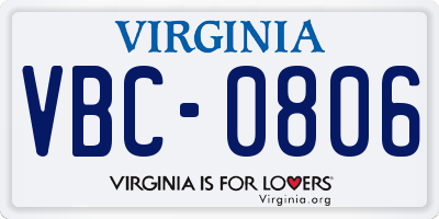 VA license plate VBC0806