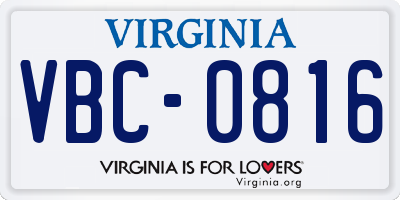 VA license plate VBC0816