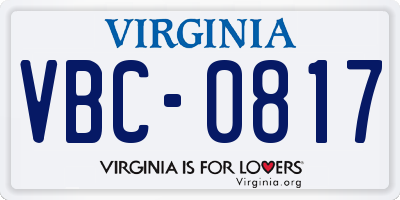 VA license plate VBC0817