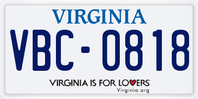 VA license plate VBC0818