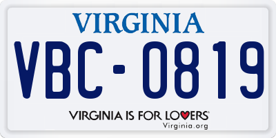 VA license plate VBC0819
