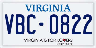 VA license plate VBC0822