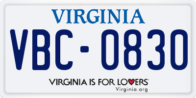 VA license plate VBC0830