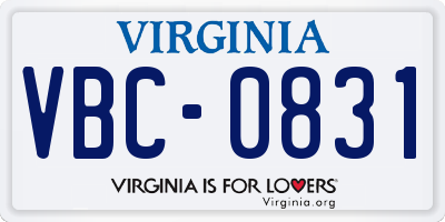 VA license plate VBC0831