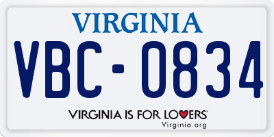 VA license plate VBC0834