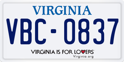 VA license plate VBC0837