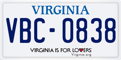 VA license plate VBC0838