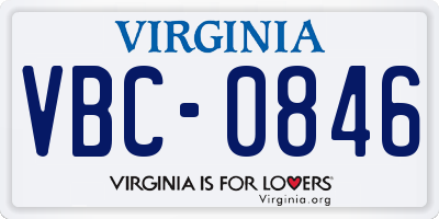 VA license plate VBC0846