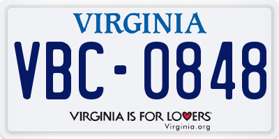 VA license plate VBC0848