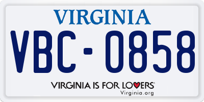 VA license plate VBC0858