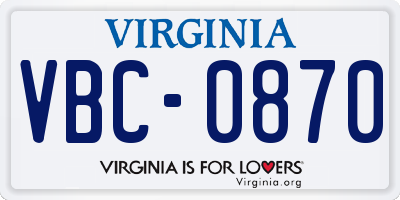 VA license plate VBC0870