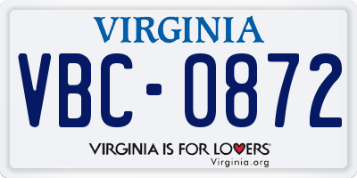 VA license plate VBC0872