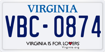 VA license plate VBC0874