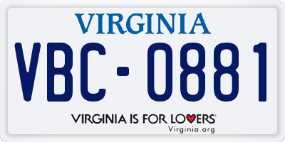 VA license plate VBC0881