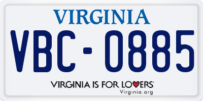 VA license plate VBC0885