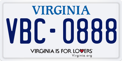 VA license plate VBC0888