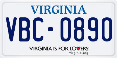 VA license plate VBC0890