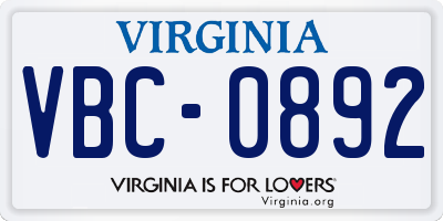 VA license plate VBC0892