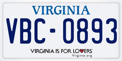 VA license plate VBC0893