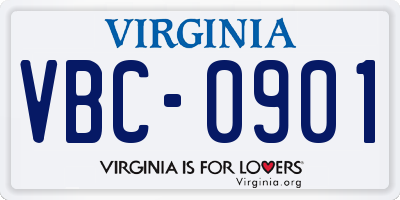 VA license plate VBC0901
