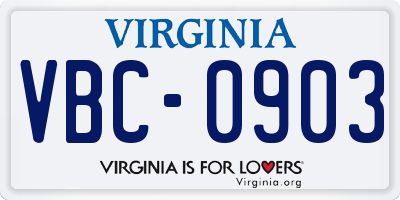 VA license plate VBC0903
