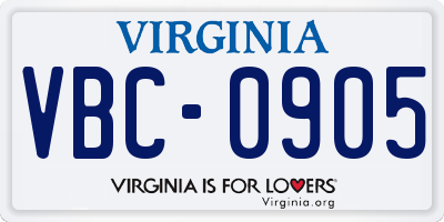 VA license plate VBC0905