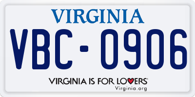 VA license plate VBC0906