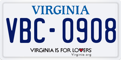 VA license plate VBC0908