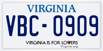 VA license plate VBC0909