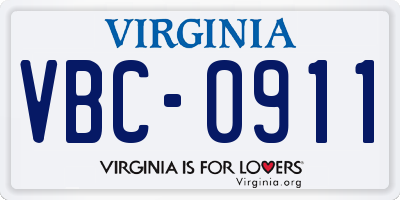 VA license plate VBC0911