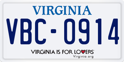 VA license plate VBC0914