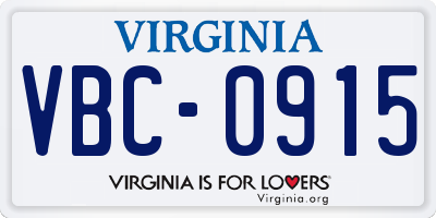 VA license plate VBC0915