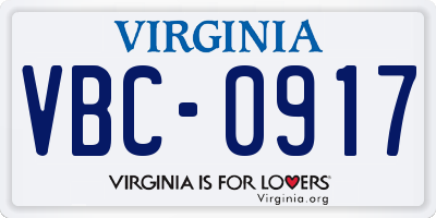 VA license plate VBC0917