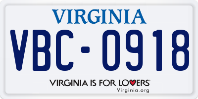 VA license plate VBC0918