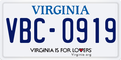 VA license plate VBC0919