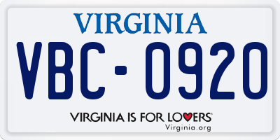 VA license plate VBC0920