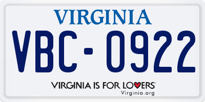 VA license plate VBC0922