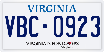 VA license plate VBC0923