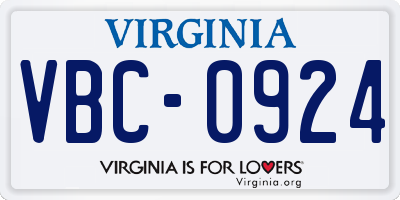 VA license plate VBC0924