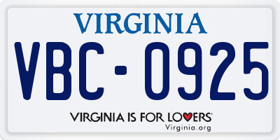 VA license plate VBC0925