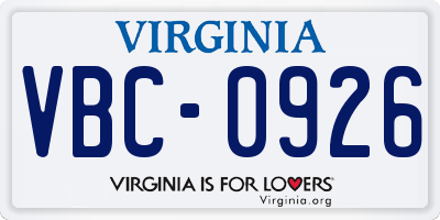VA license plate VBC0926