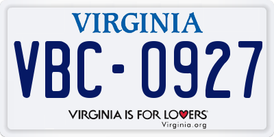 VA license plate VBC0927